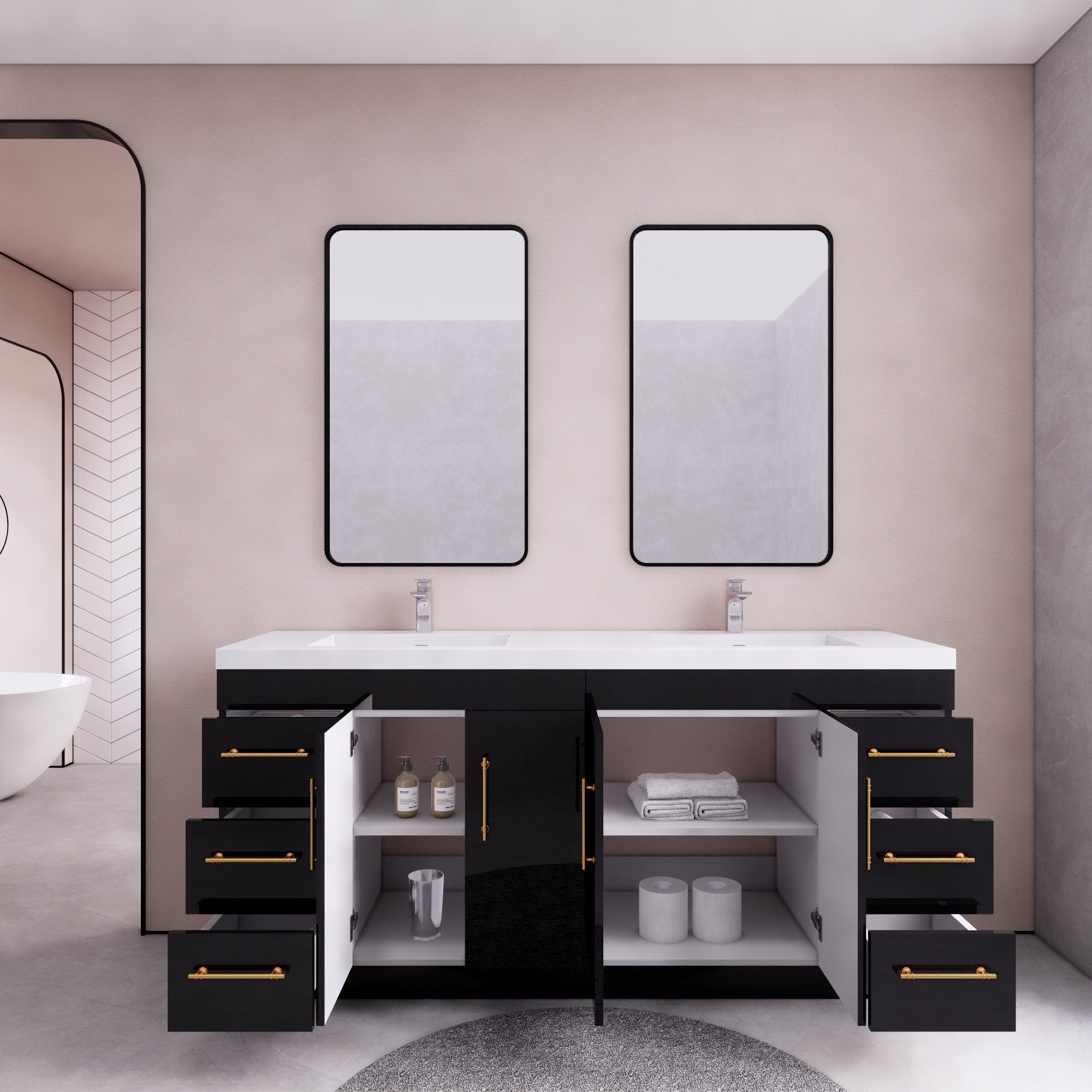 Meuble-lavabo autoportant Eliza de 72 po avec double vasque