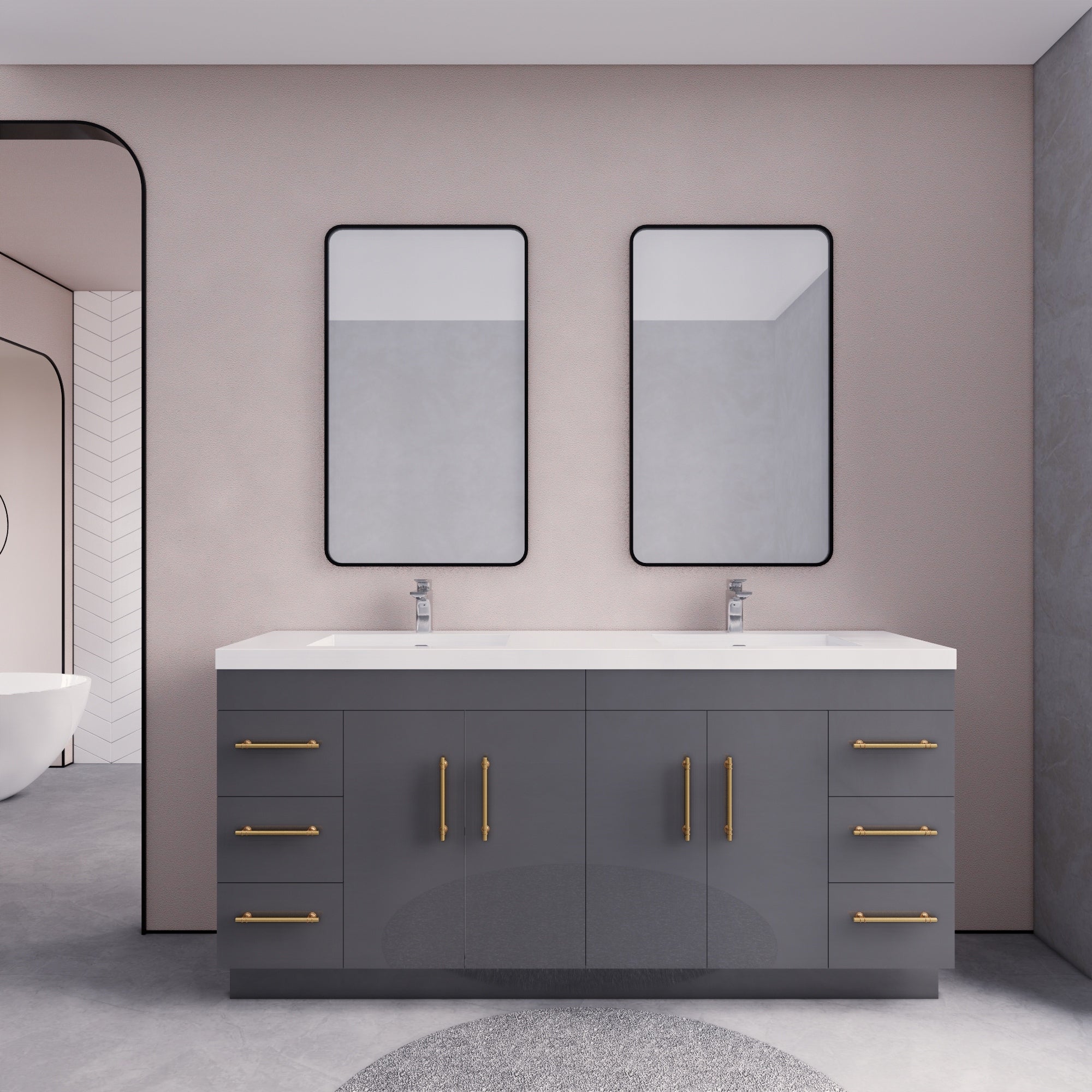 Meuble-lavabo autoportant Eliza de 72 po avec double vasque