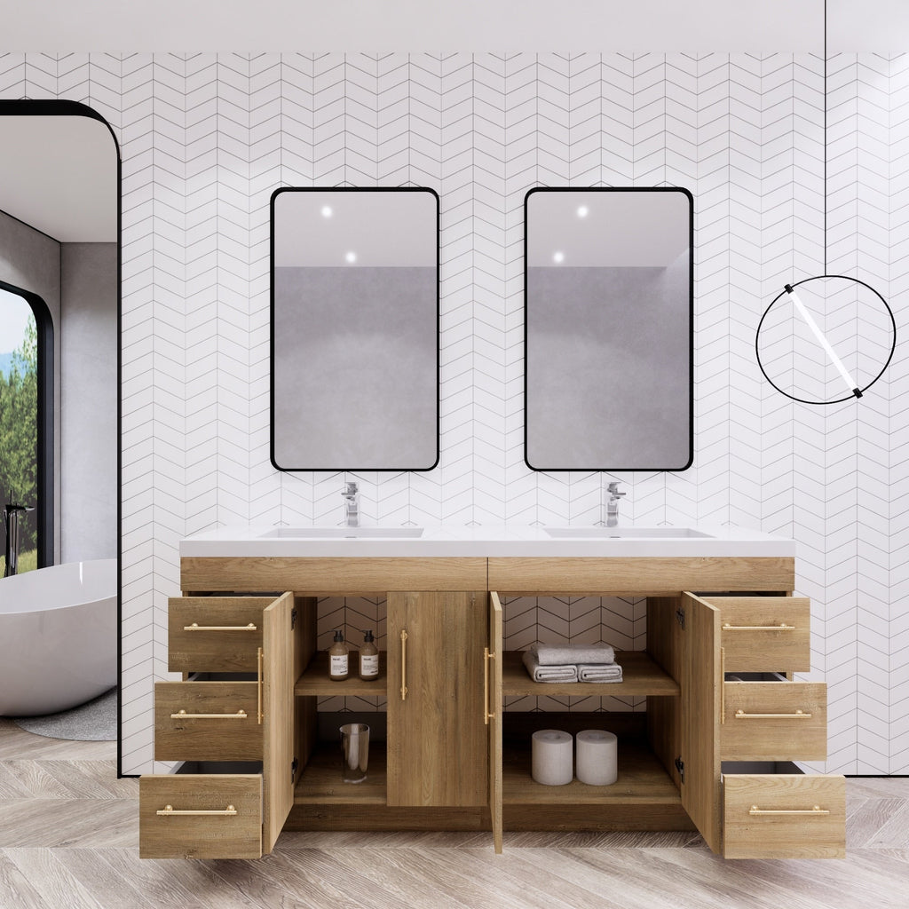 Meuble-lavabo autoportant Eliza de 72 po avec double vasque