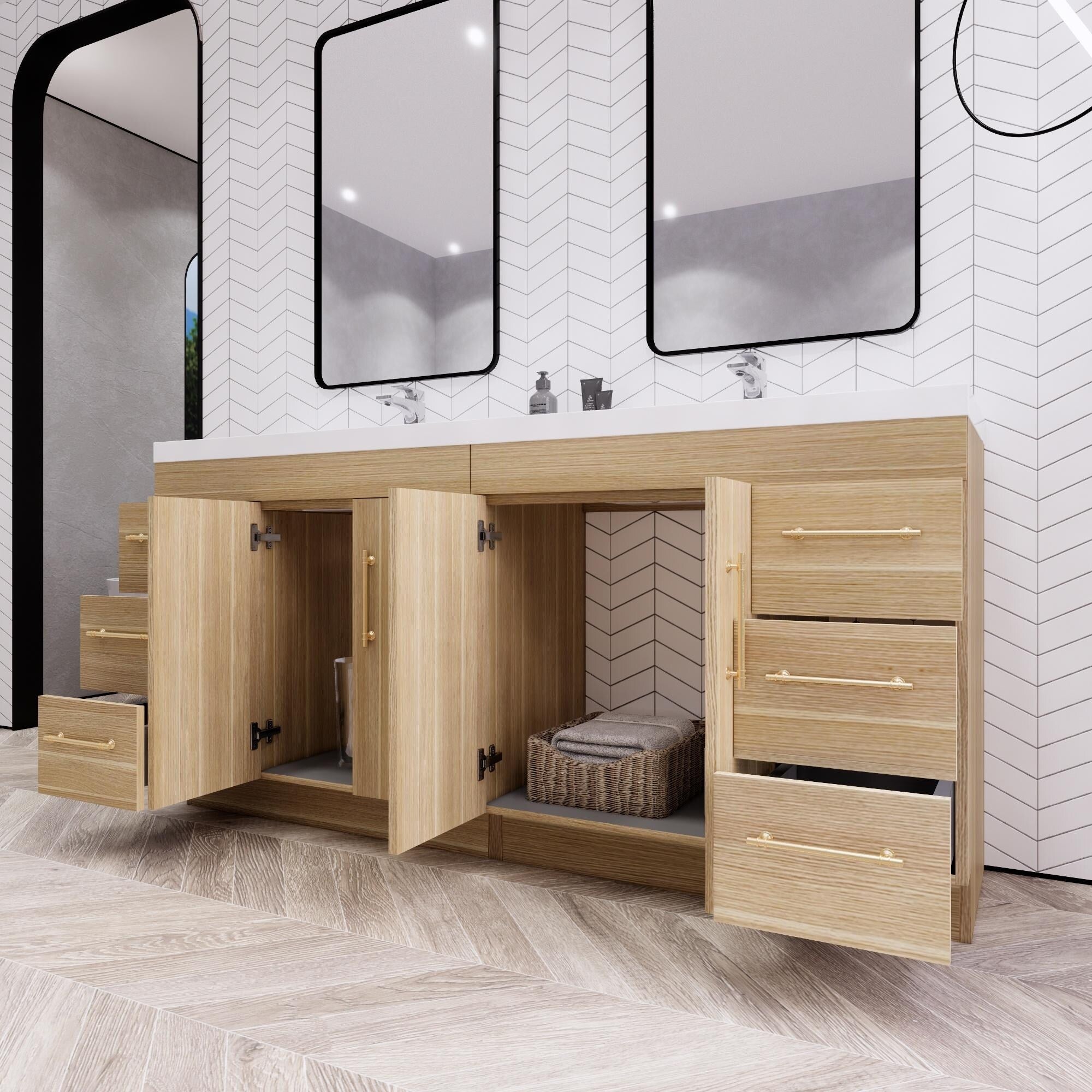 Meuble-lavabo autoportant Eliza de 72 po avec double vasque