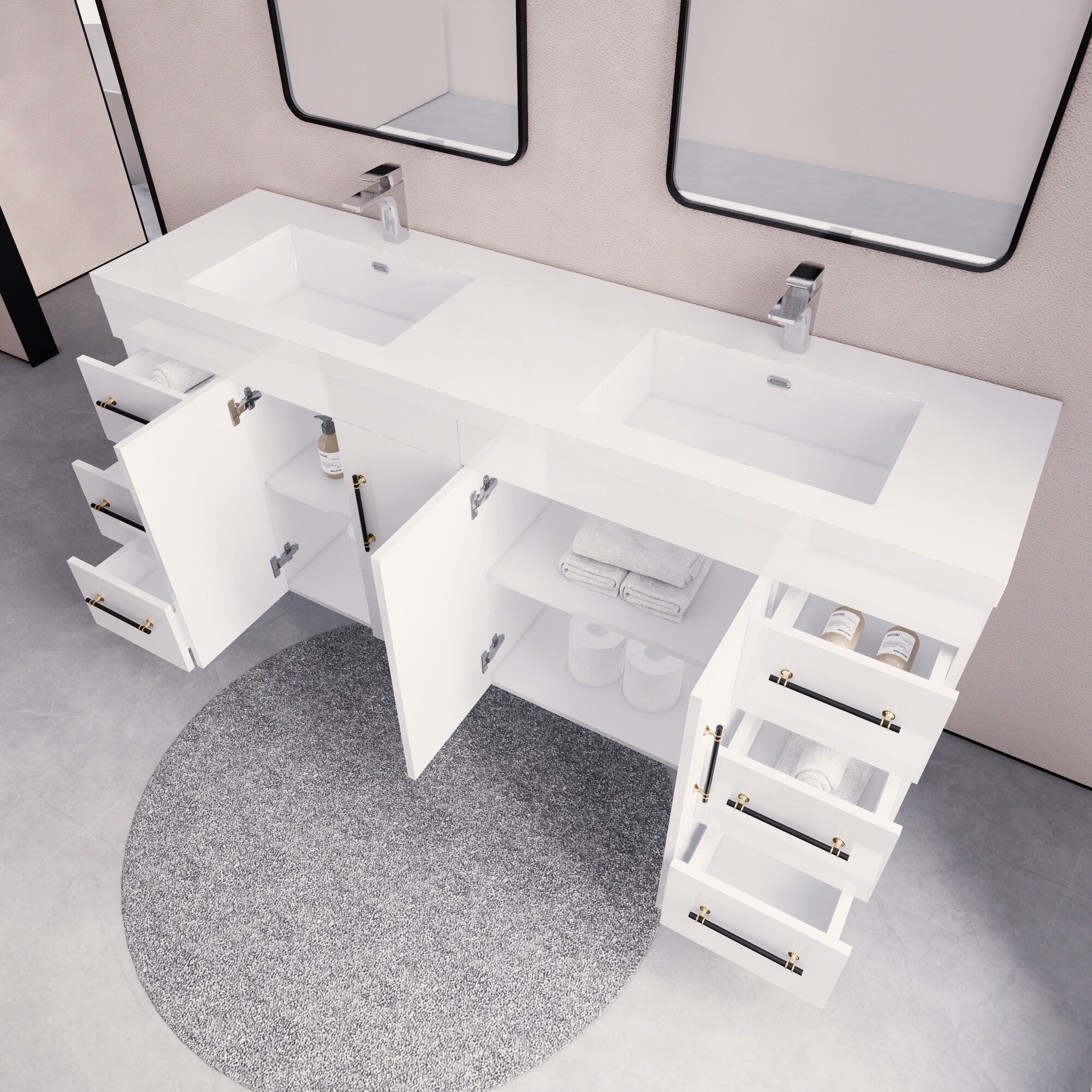 Meuble-lavabo autoportant Eliza de 72 po avec double vasque