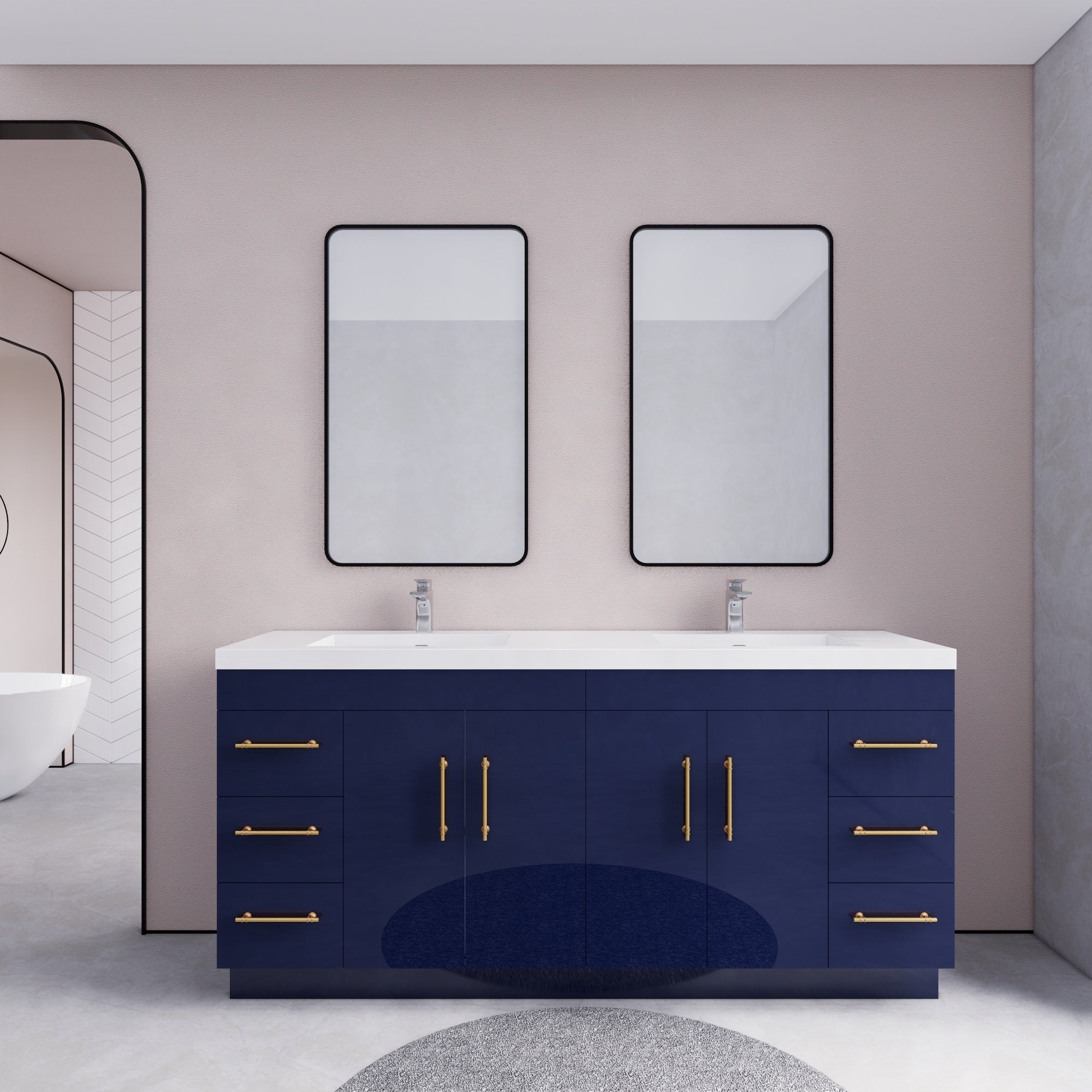 Meuble-lavabo autoportant Eliza de 72 po avec double vasque