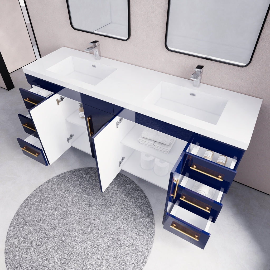 Meuble-lavabo autoportant Eliza de 72 po avec double vasque