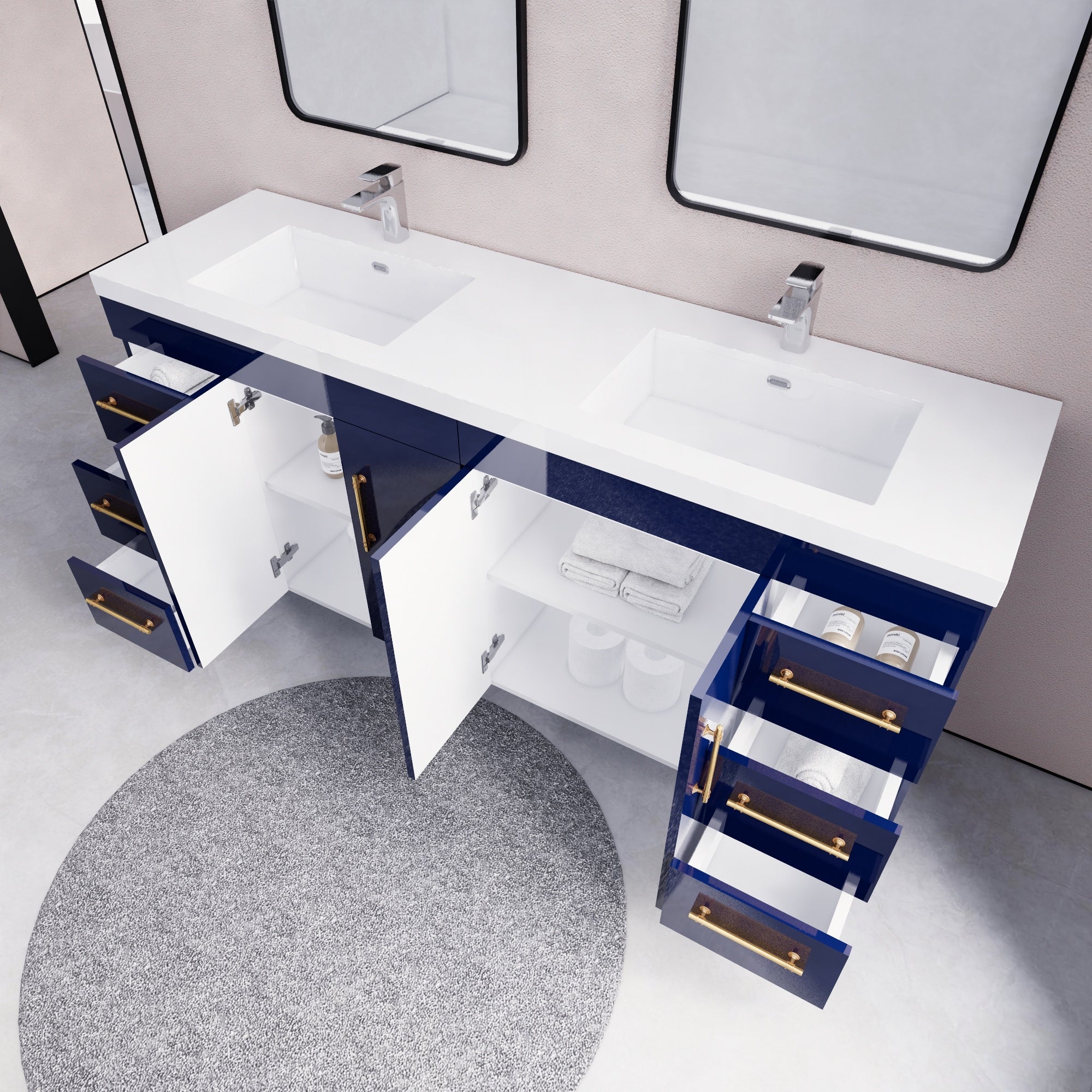 Meuble-lavabo autoportant Eliza de 72 po avec double vasque