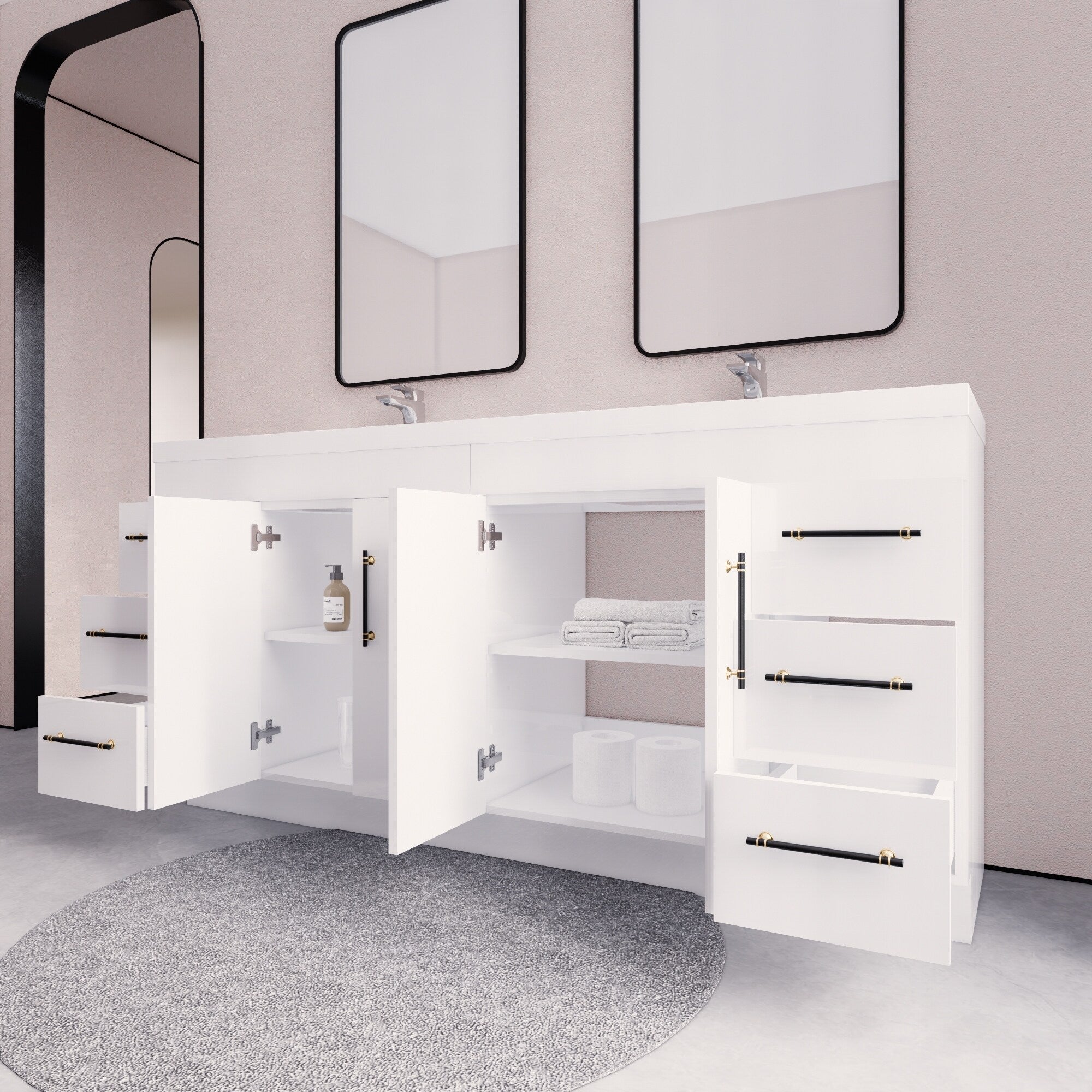 Meuble-lavabo autoportant Eliza de 72 po avec double vasque