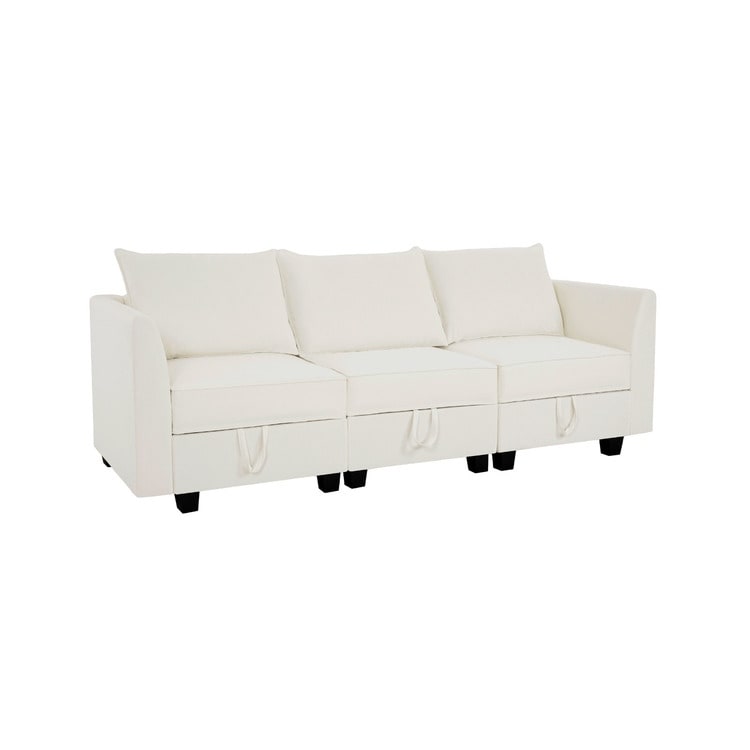 Canapé modulaire 3 pièces avec assise douce et confortable Canapé en lin avec cadre en bois robuste Idéal pour les petits espaces