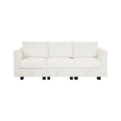 Canapé modulaire 3 pièces avec assise douce et confortable Canapé en lin avec cadre en bois robuste Idéal pour les petits espaces