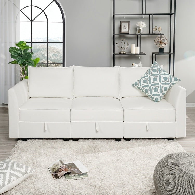 Canapé modulaire 3 pièces avec assise douce et confortable Canapé en lin avec cadre en bois robuste Idéal pour les petits espaces