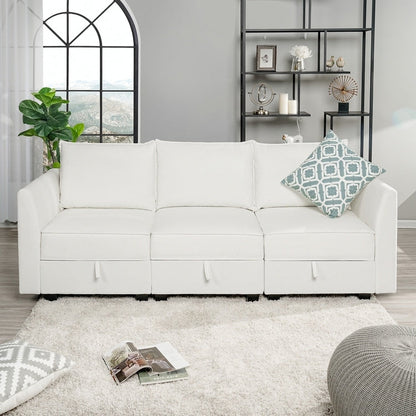 Canapé modulaire 3 pièces avec assise douce et confortable Canapé en lin avec cadre en bois robuste Idéal pour les petits espaces