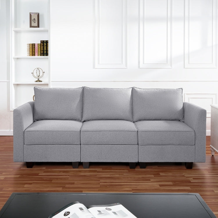Canapé modulaire 3 pièces avec assise douce et confortable Canapé en lin avec cadre en bois robuste Idéal pour les petits espaces