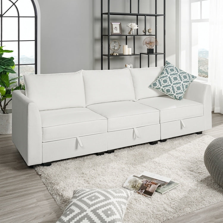Canapé modulaire 3 pièces avec assise douce et confortable Canapé en lin avec cadre en bois robuste Idéal pour les petits espaces