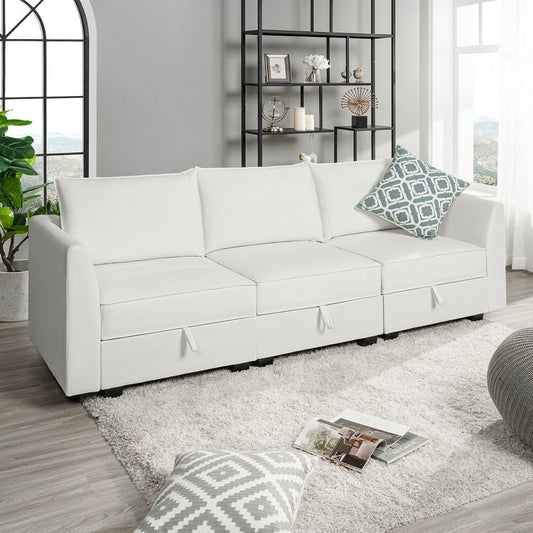Canapé modulaire 3 pièces avec assise douce et confortable Canapé en lin avec cadre en bois robuste Idéal pour les petits espaces