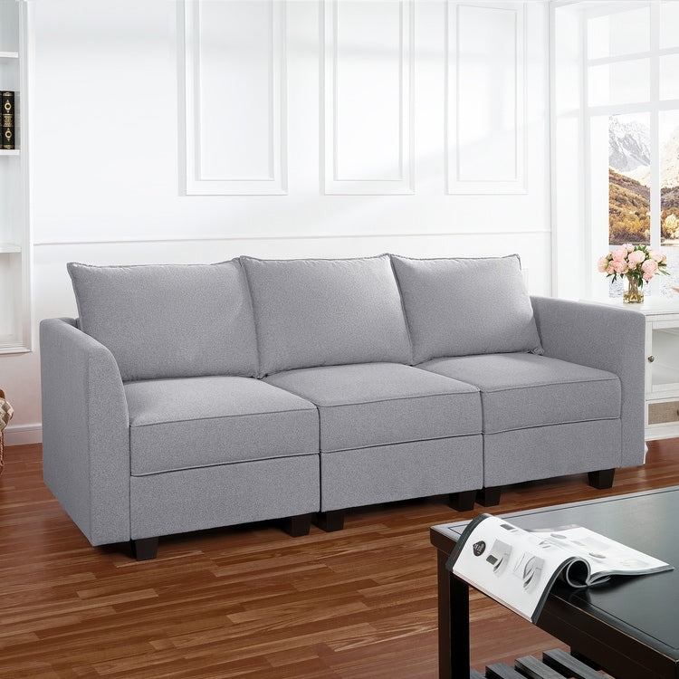 Canapé modulaire 3 pièces avec assise douce et confortable Canapé en lin avec cadre en bois robuste Idéal pour les petits espaces