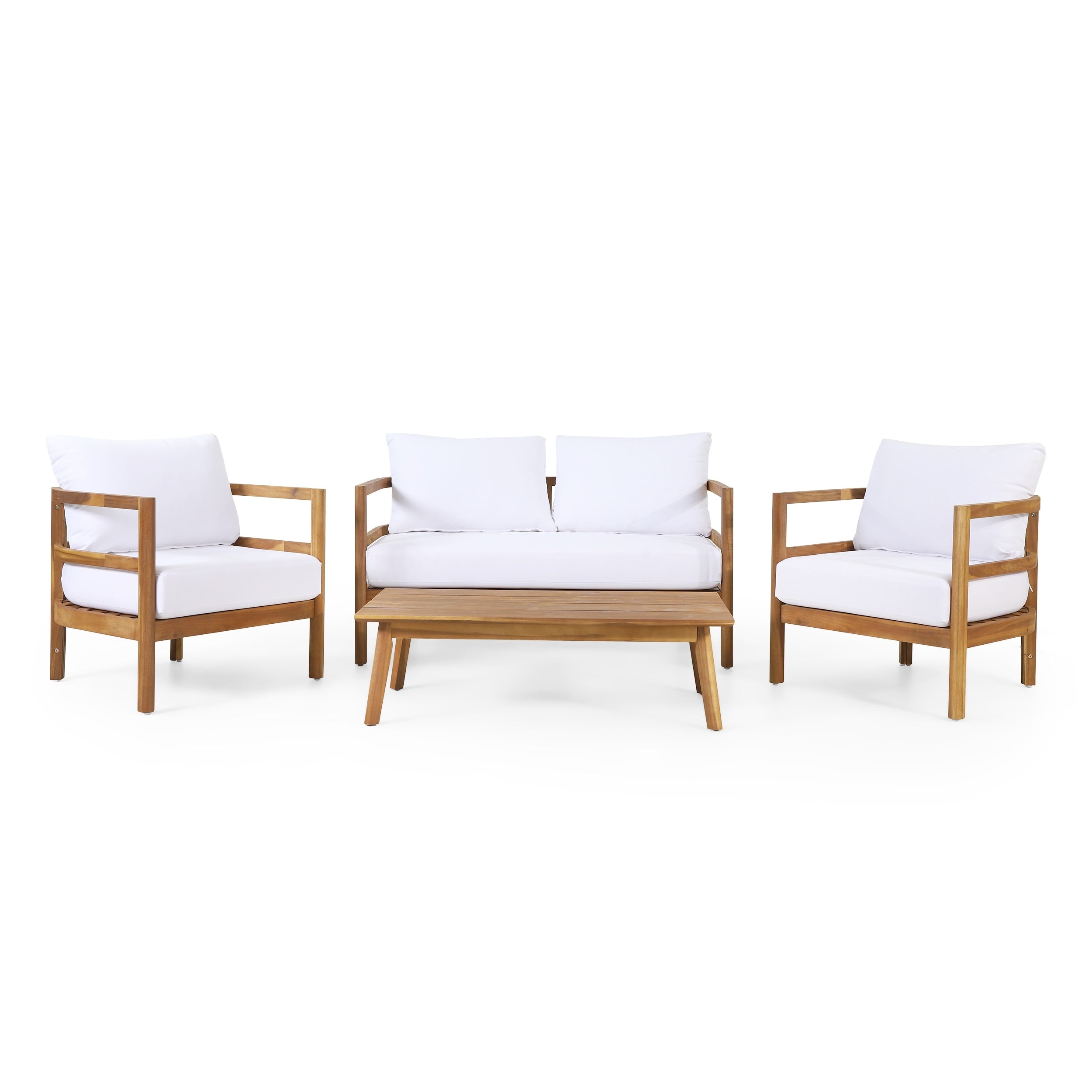 Salon de jardin 4 places en bois d'acacia Ellendale avec coussins par Christopher Knight Home