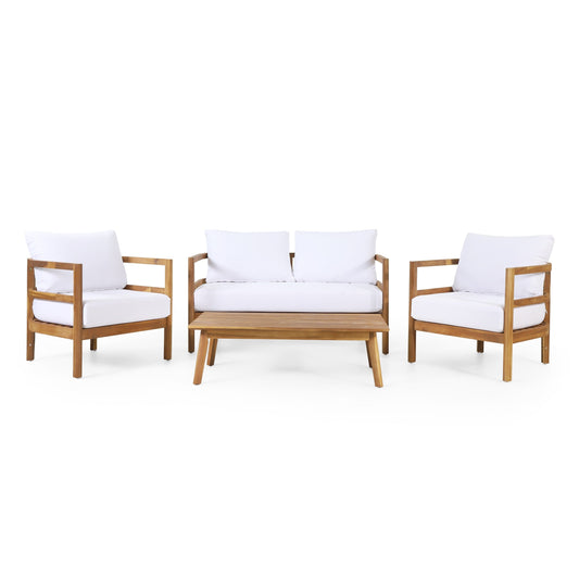 Salon de jardin 4 places en bois d'acacia Ellendale avec coussins par Christopher Knight Home