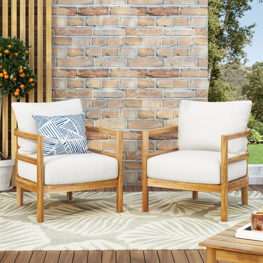 Fauteuils club d'extérieur Ellendale en bois d'acacia avec coussin par Christopher Knight Home