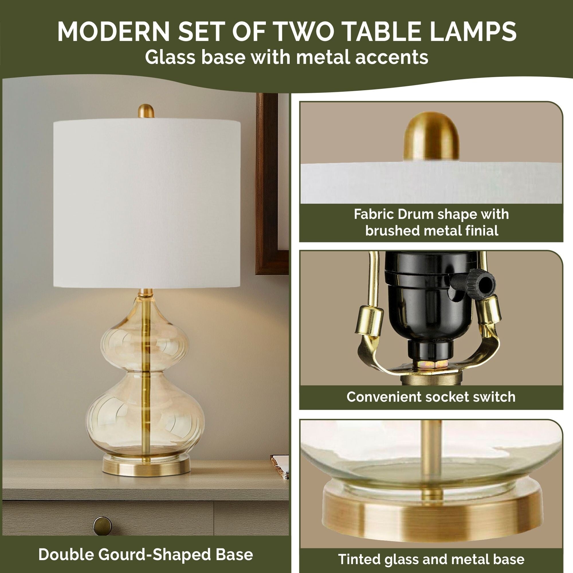 Lampe de table en verre courbé Ellipse, lot de 2