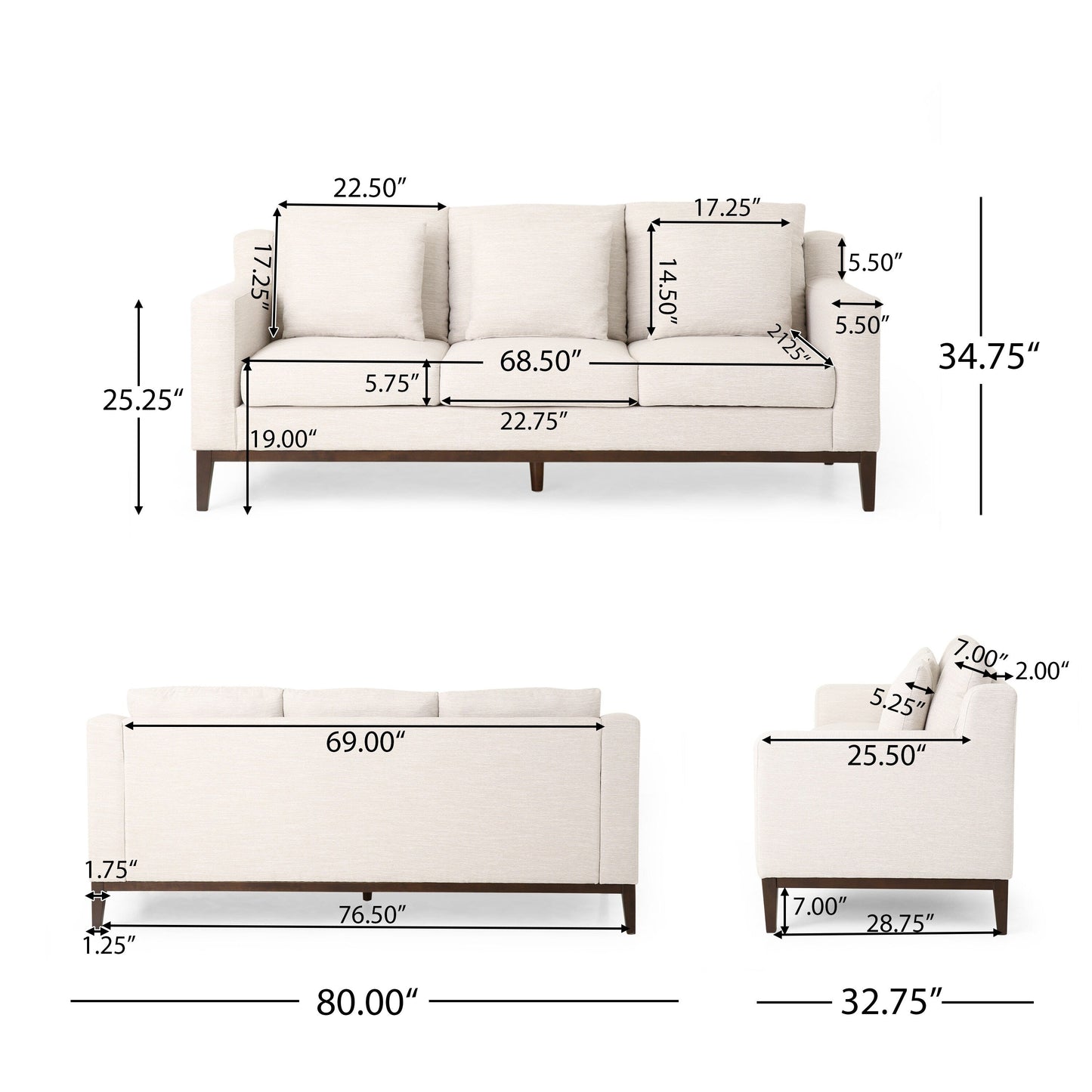Canapé 3 places contemporain en tissu Elliston avec coussins décoratifs par Christopher Knight Home