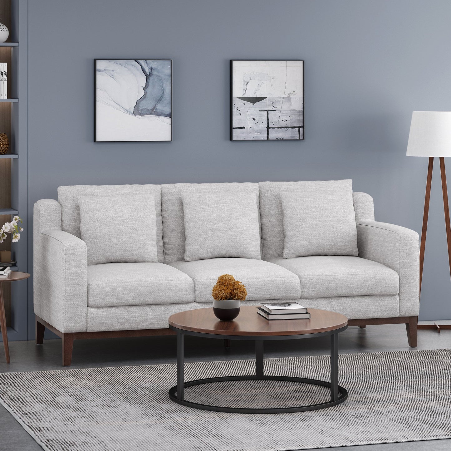 Canapé 3 places contemporain en tissu Elliston avec coussins décoratifs par Christopher Knight Home