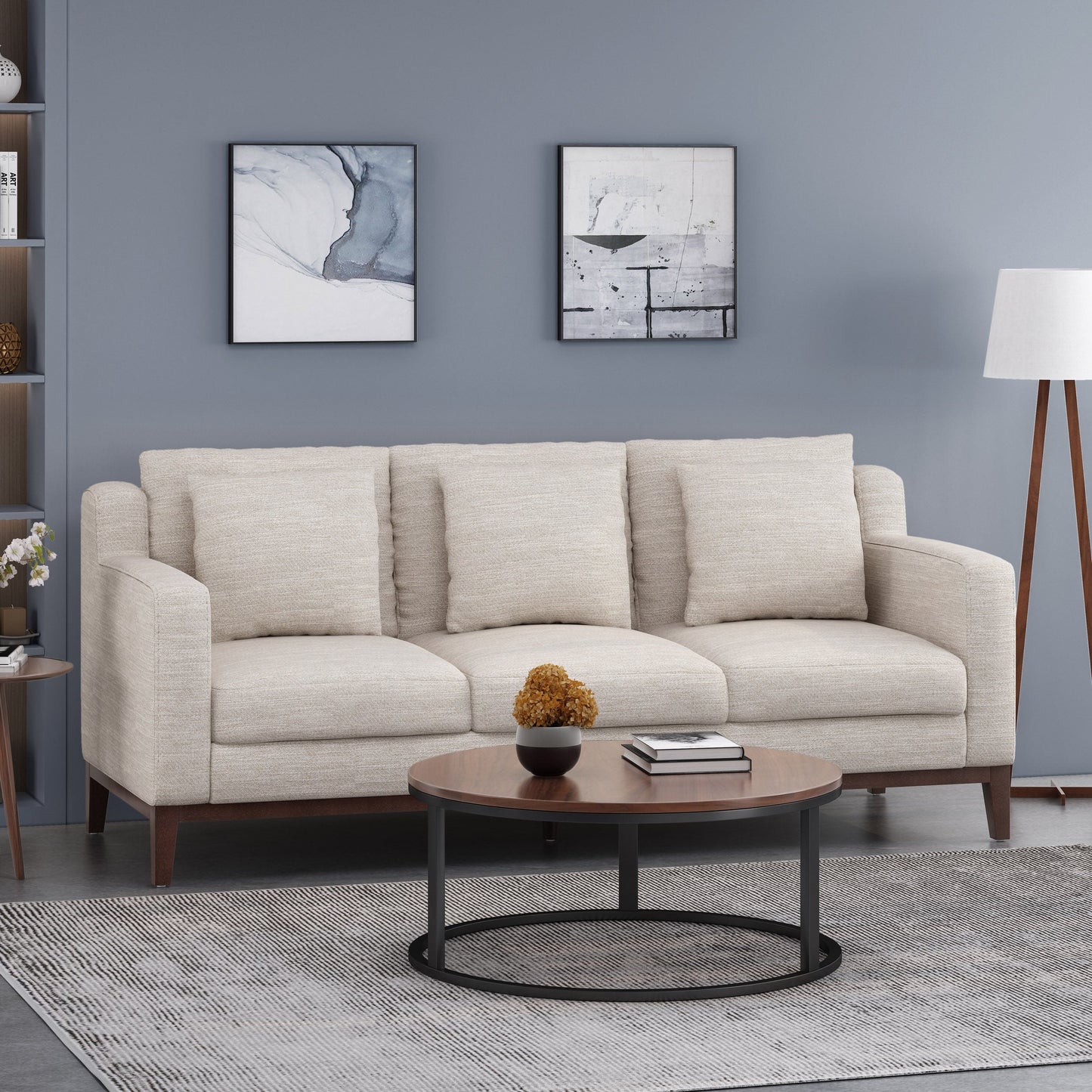 Canapé 3 places contemporain en tissu Elliston avec coussins décoratifs par Christopher Knight Home