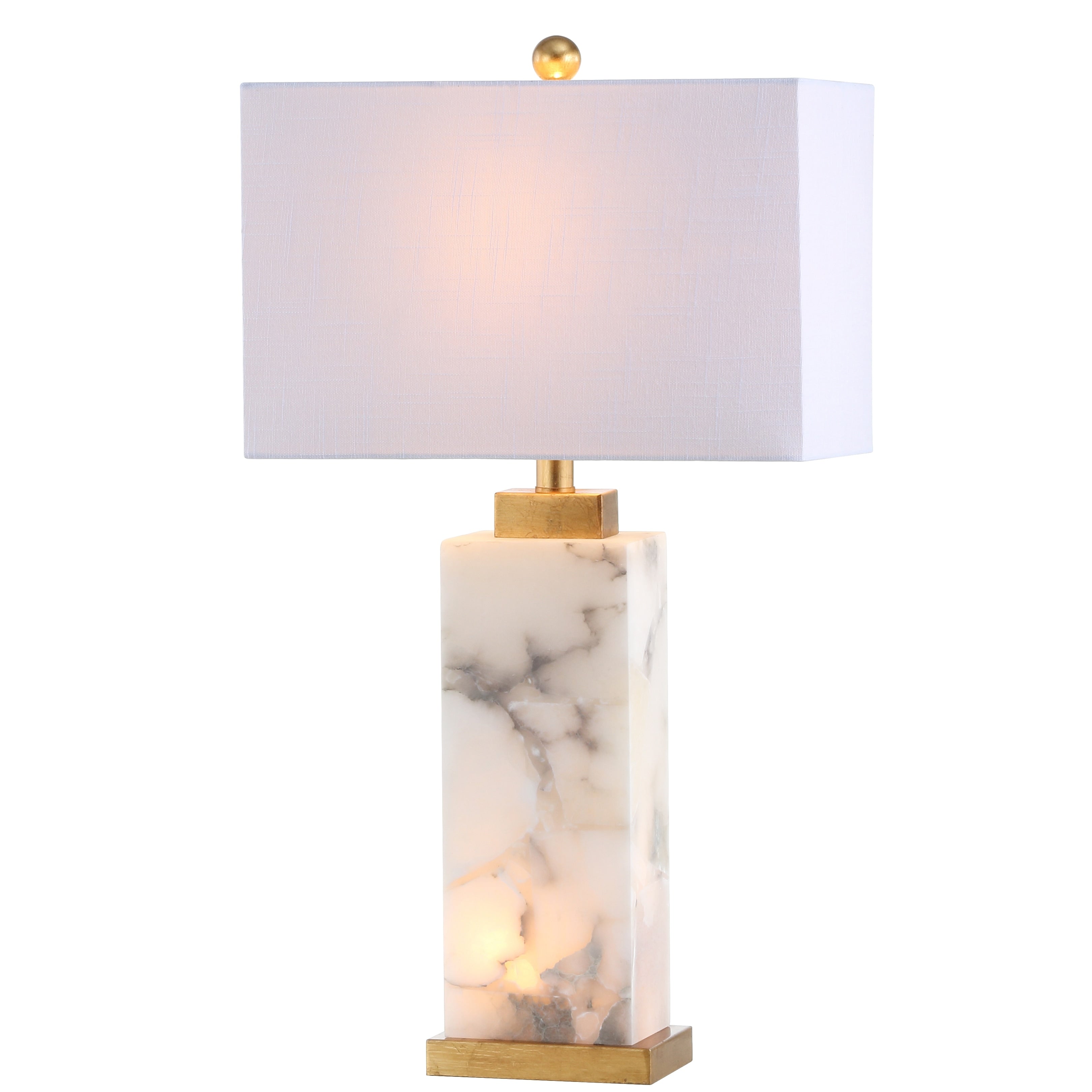 Lampe de table LED Eloise 27,5 en albâtre, blanc/feuille d'or par JONATHAN Y