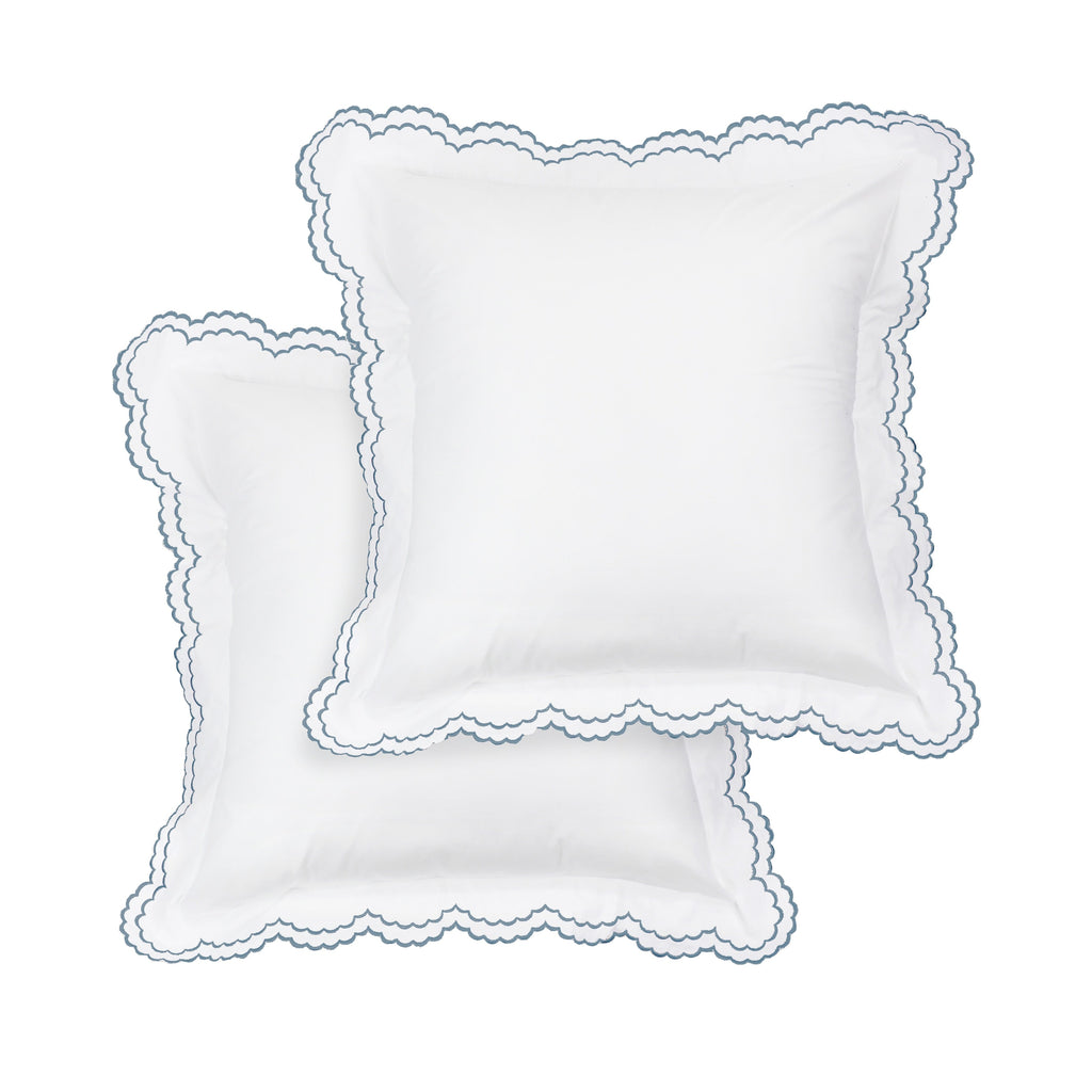 Parure de couette et taie d'oreiller double en percale de coton brodée et festonnée