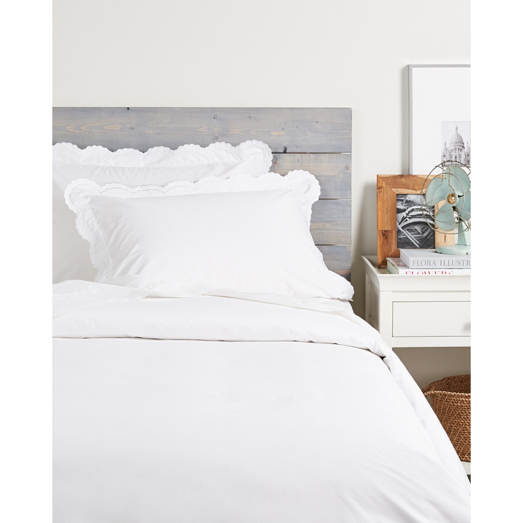 Parure de couette et taie d'oreiller double en percale de coton brodée et festonnée