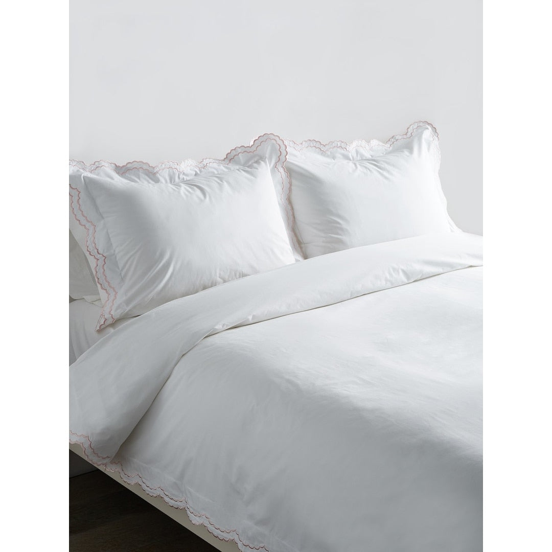 Parure de couette et taie d'oreiller double en percale de coton brodée et festonnée