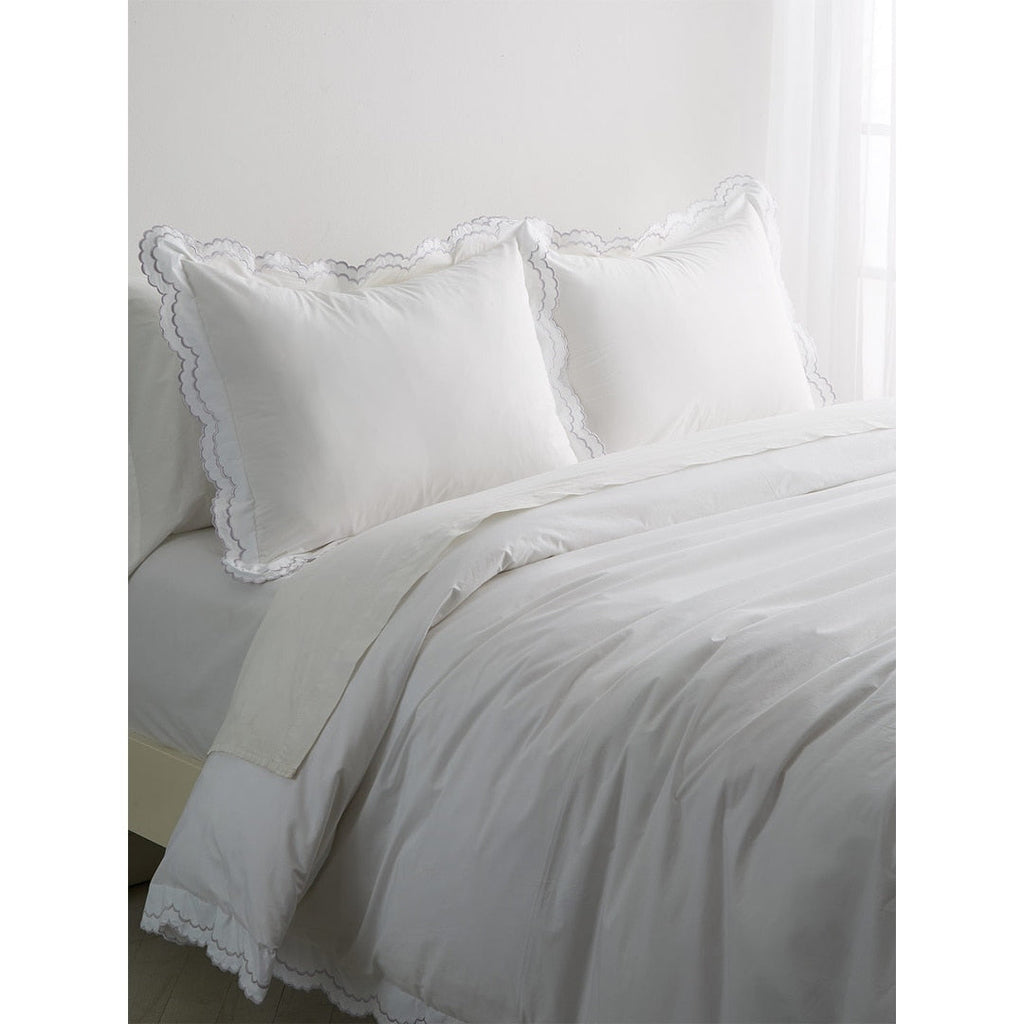 Parure de couette et taie d'oreiller double en percale de coton brodée et festonnée
