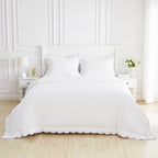 Parure de couette et taie d'oreiller double en percale de coton brodée et festonnée