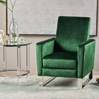 Fauteuil inclinable moderne en velours émeraude avec repose-pieds et pieds en acier inoxydable