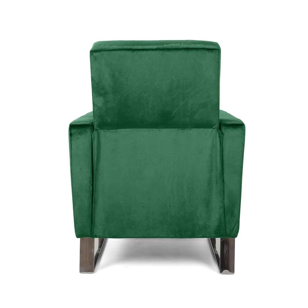 Fauteuil inclinable moderne en velours émeraude avec repose-pieds et pieds en acier inoxydable