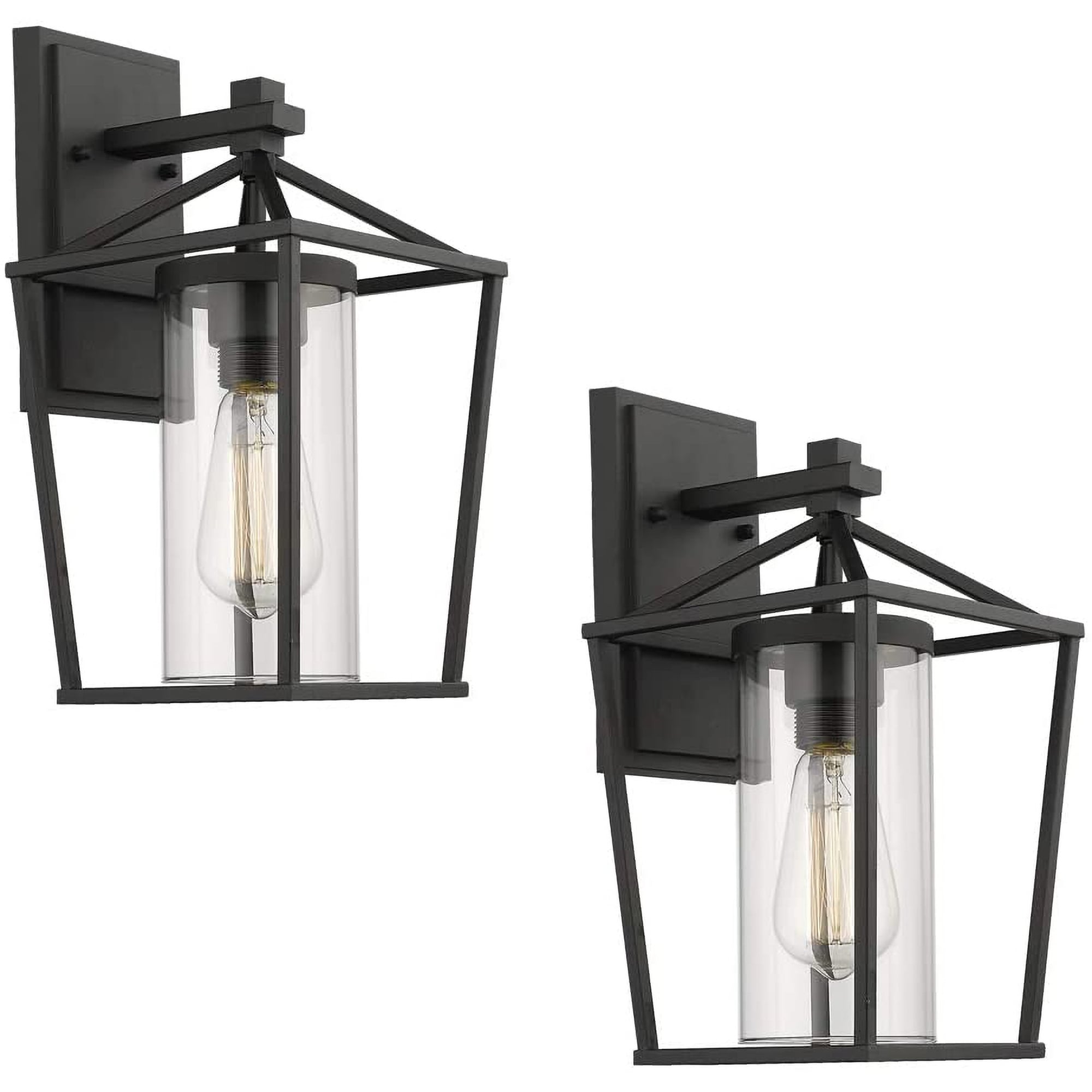 Lot de 2 appliques d'extérieur en métal noir et verre