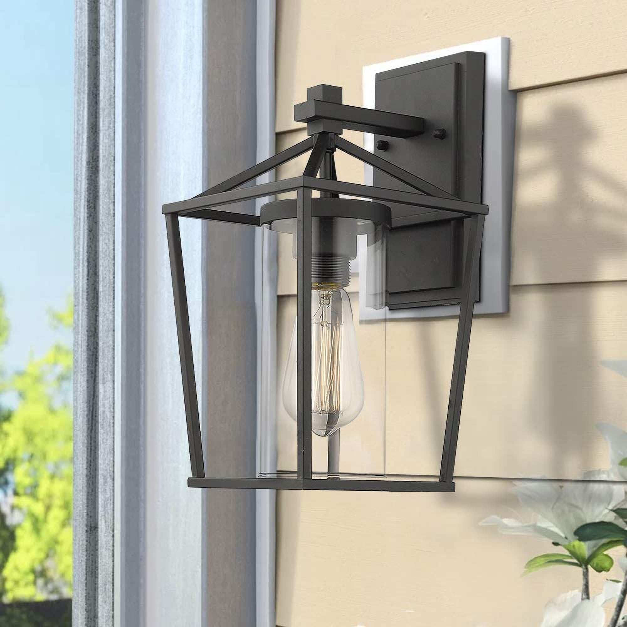 Lot de 2 appliques d'extérieur en métal noir et verre