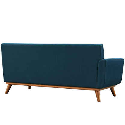 Causeuse à accoudoir gauche Engage, style moderne du milieu du siècle, tissu rembourré, couleur azur
