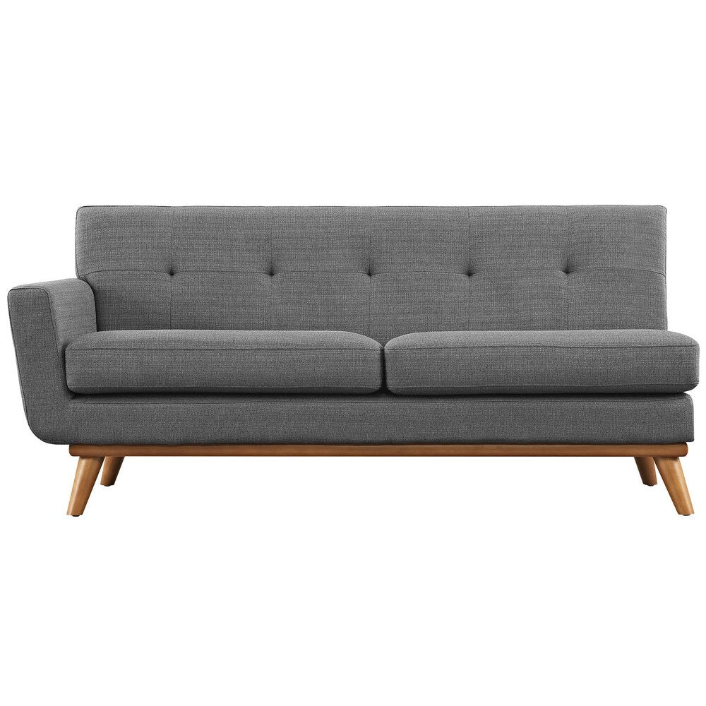 Causeuse à accoudoir gauche Engage, style moderne du milieu du siècle, tissu rembourré, couleur azur