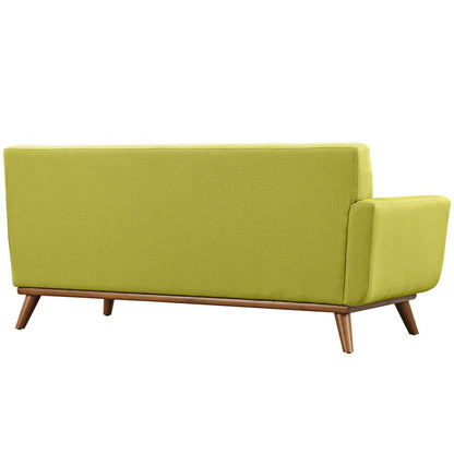 Causeuse à accoudoir gauche Engage, style moderne du milieu du siècle, tissu rembourré, couleur azur