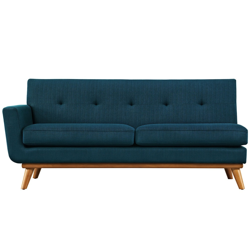 Causeuse à accoudoir gauche Engage, style moderne du milieu du siècle, tissu rembourré, couleur azur
