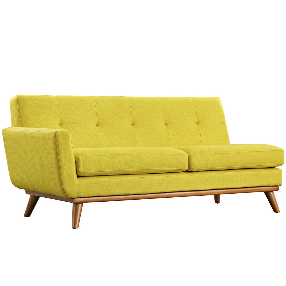 Causeuse à accoudoir gauche Engage, style moderne du milieu du siècle, tissu rembourré, couleur azur