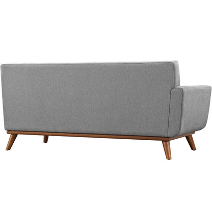 Causeuse à accoudoir gauche Engage, style moderne du milieu du siècle, tissu rembourré, couleur azur