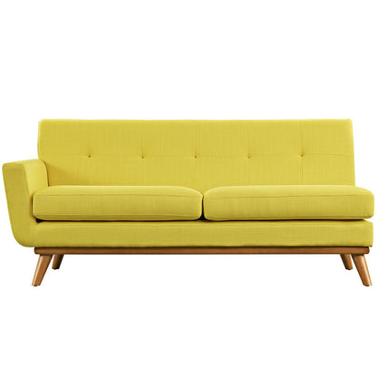 Causeuse à accoudoir gauche Engage, style moderne du milieu du siècle, tissu rembourré, couleur azur