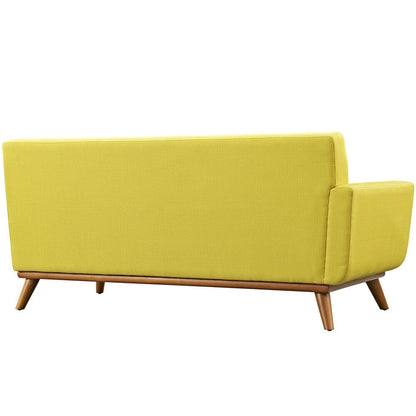 Causeuse à accoudoir gauche Engage, style moderne du milieu du siècle, tissu rembourré, couleur azur