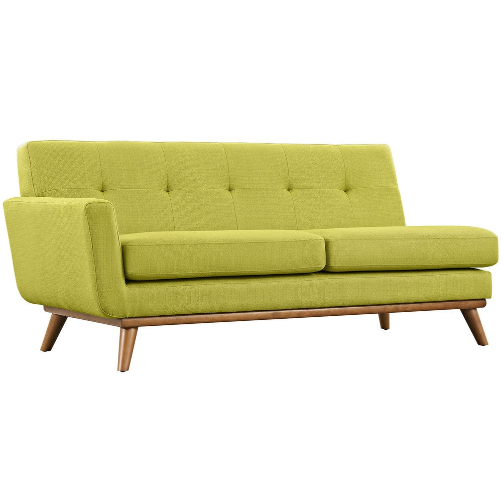 Causeuse à accoudoir gauche Engage, style moderne du milieu du siècle, tissu rembourré, couleur azur