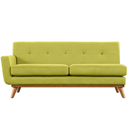 Causeuse à accoudoir gauche Engage, style moderne du milieu du siècle, tissu rembourré, couleur azur