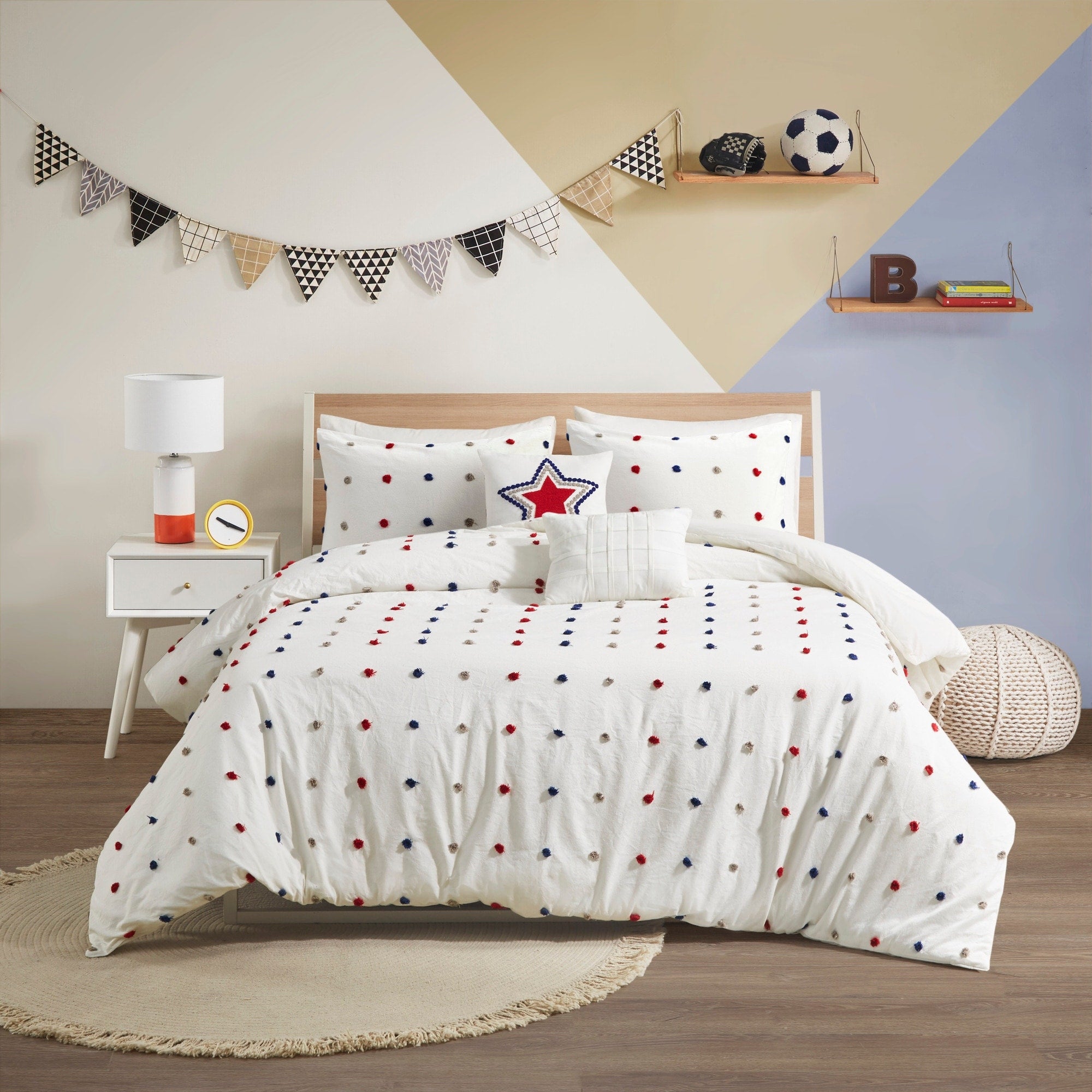 Parure de lit Ensley en coton jacquard à pompons par Intelligent Design Kids