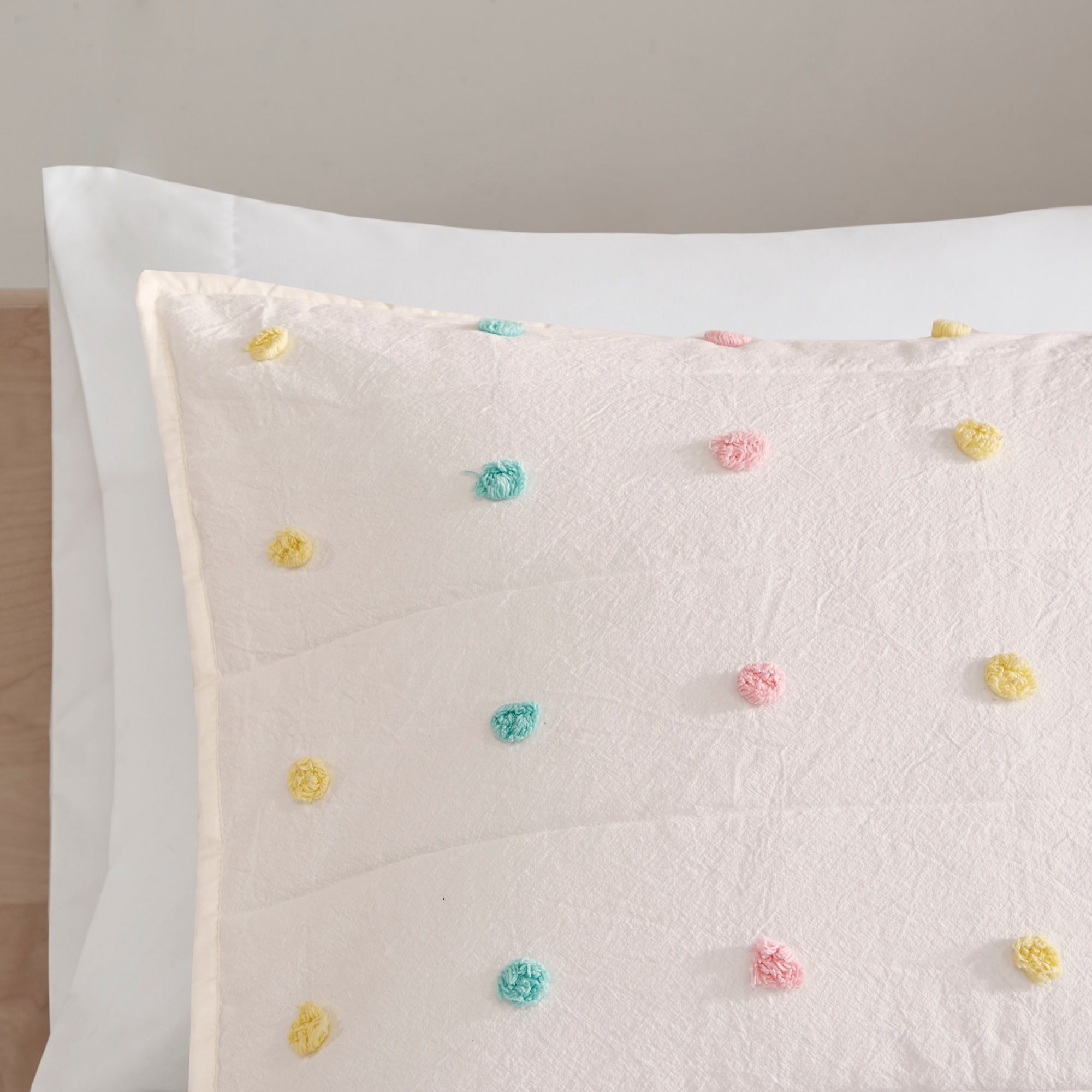 Parure de lit en jacquard de coton à pompons Ensley pour enfants au design intelligent avec coussins décoratifs