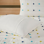 Parure de lit en jacquard de coton à pompons Ensley pour enfants au design intelligent avec coussins décoratifs