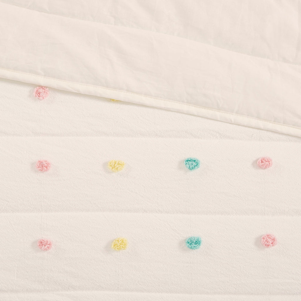 Parure de lit en jacquard de coton à pompons Ensley pour enfants au design intelligent avec coussins décoratifs