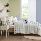 Parure de lit en jacquard de coton à pompons Ensley pour enfants au design intelligent avec coussins décoratifs