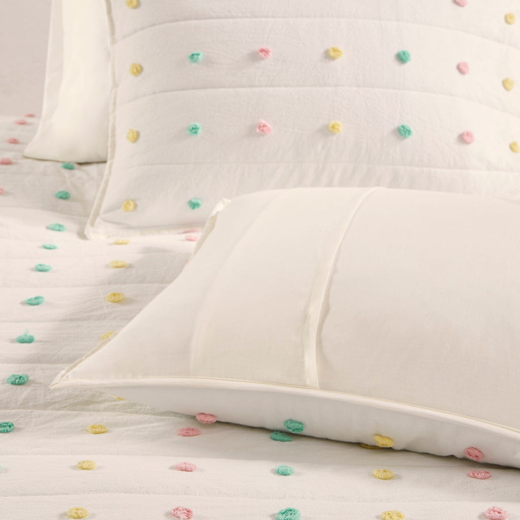 Parure de lit en jacquard de coton à pompons Ensley pour enfants au design intelligent avec coussins décoratifs